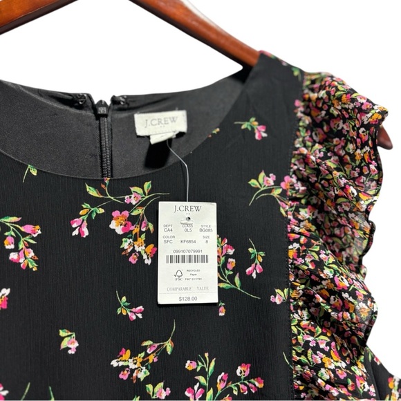 NWT J. Crew Floral Ruffle Midi Dress Pink Black 8 - Picture 5 of 11